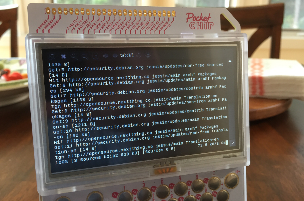 The terminal displayed on the Pocket CHIP